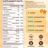 Tanning Gummies with Astaxanthin for Women and Men | Sunless Tanning Supplement with Beta Carotene, Lycopene, Collagen & Vitamins | Skin Radiance & Hydration | Vegan & Sugar Free - 60 Count