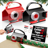 2 Pack Wrapping Paper Cutter & Tape Dispenser Dual Use, Gift Wrap Cutter Tool for Rolls Paper with 4 Tapes & 2 Replace Blades Kit for Christmas Birthday, Easy Cut for Present Wrapping