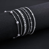 MBW Silver Bracelets for Women Trendy, Dainty 14K Silver Plated Cuban Link Chain Pearl Bracelet Silver Stackable Bracelet Stack Waterproof Tiny Cute Bracelet Set Layering Bracelet Minimalist Jewelry