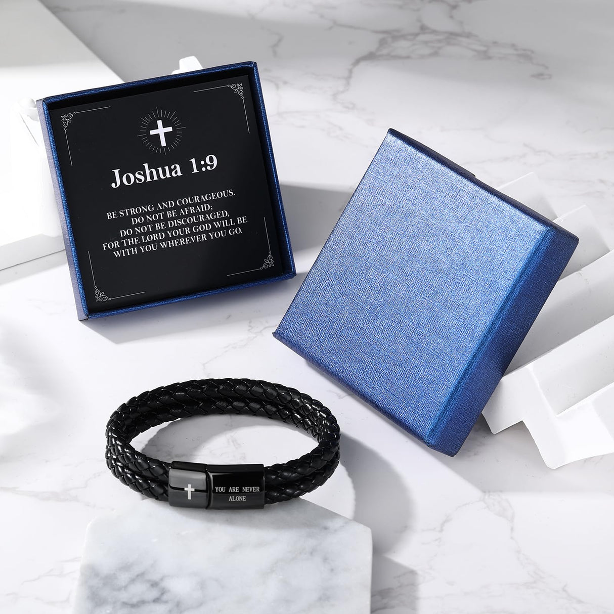Alissl Christian Gifts for Mens, Bible Verse Leather Cross Bracelet for Men