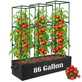BobbleT 3 Pack Heavy Duty Tomato Cages with 86 Gallon Grow Bag, 41" Adjustable Tomato Trellis for Raised Garden Bed, Sturdy Square Plant Support for Climbing Vegetables, Cucumbers & Garden Plants