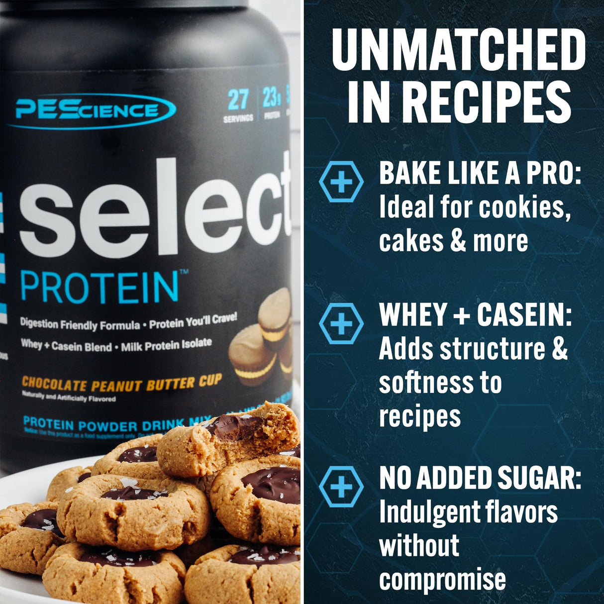 PEScience Select Protein Powder, Whey and Casein Blend, Clean Protein Powder for Women and Men, Low Calorie, Low Carb, Keto Friendly, Gluten Free, Chocolate Peanut Butter Cup, 55 Servings