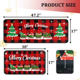 Christmas Kitchen Rugs and Mats Set (2 PCS), Merry Christmas Indoor Floor Mats Red Black Buffalo Check Plaid for Winter, Xmas Door Mat Runner Rug Mat for Kitchen Home Decor (17"x47"+17"x30")
