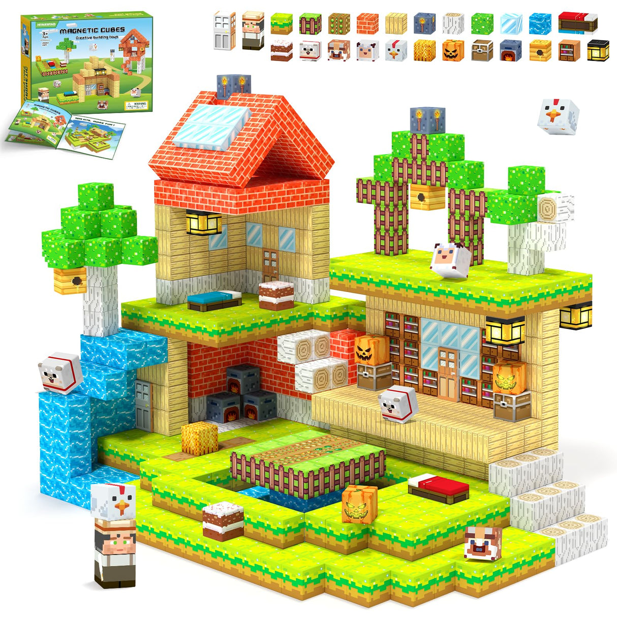 Magnetic Blocks, Magnetic Building Blocks, Magnet Cubes Kids Toys Farm games, Sensory STEM Building Toys for 3-5 4-6 5-7 6-8 Year Old Boys Girls, Christmas Birthday Gifts for Boys & Girls Ages 3+