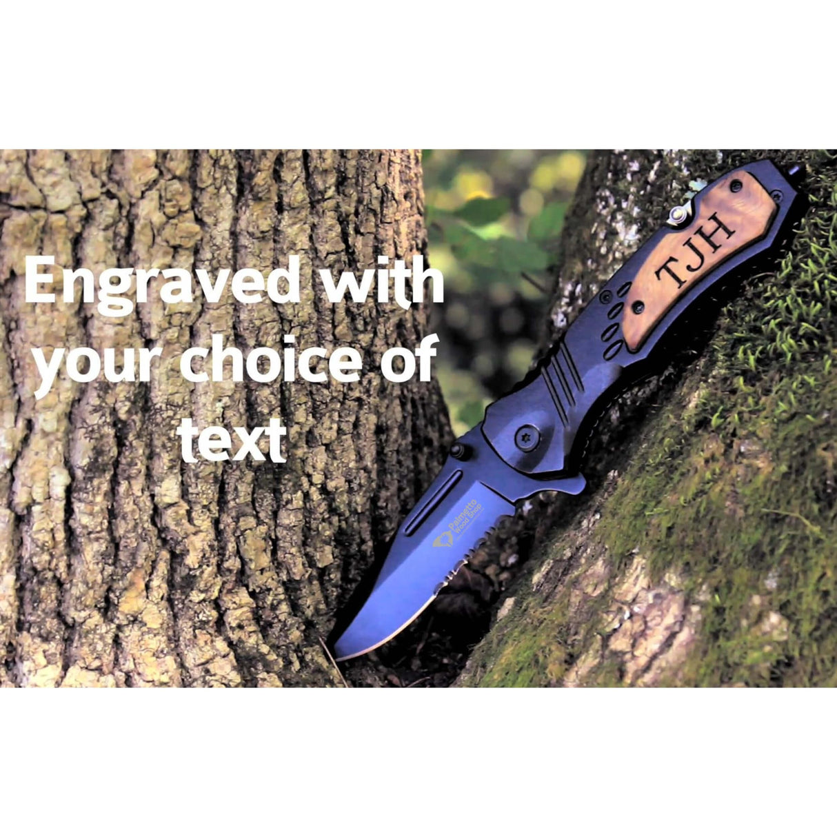 Palmetto Wood Shop Custom Engraved Pocket Knife for Men, Camping & Hunting