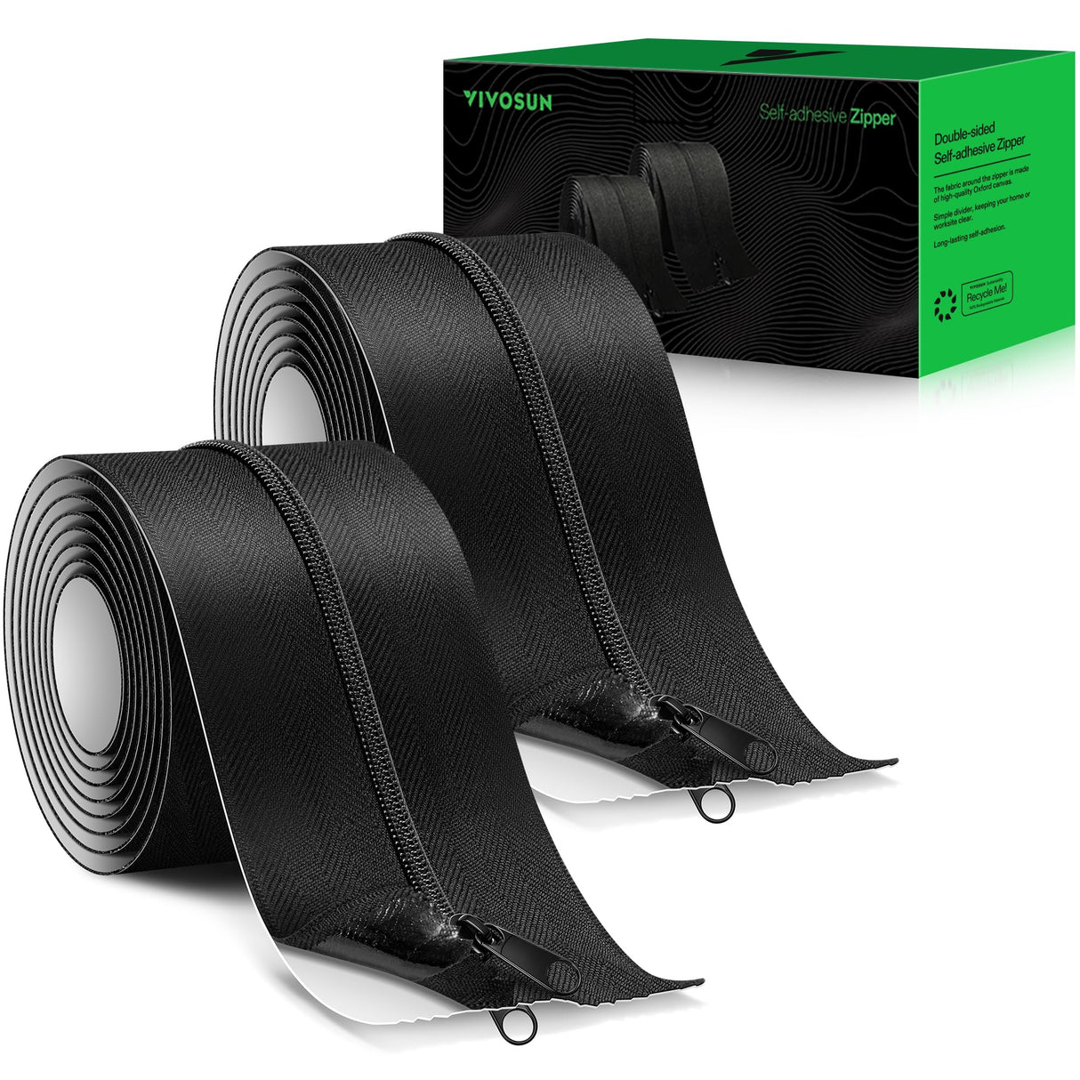 VIVOSUN 2-Pack Self Adhesive Zipper Door for Debris Barriers, 3In. x 7Ft. Peel & Stick, Heavy-Duty & Double-Sided Zipper for Tarp, Greenhouse, Indoor Outdoor Tent, Black
