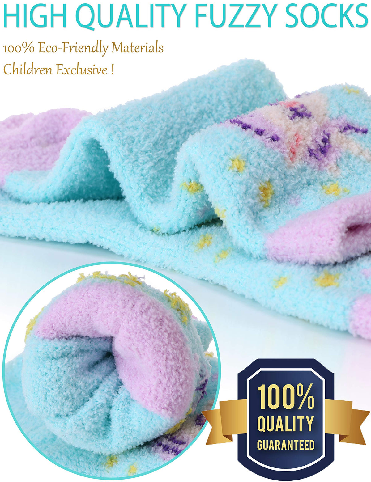 EBMORE Girls Kids Toddler Fluffy Socks Grips Non Slip Slipper Socks Warm Winter Cosy Hospital Gifts Socks Stocking Fillers 6 Pairs(Unicorn,4-7 Y)
