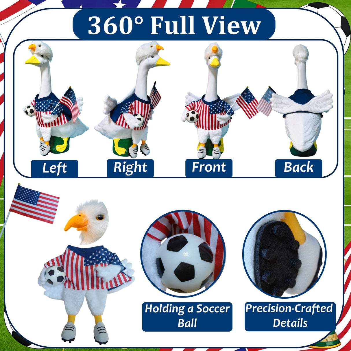 Soccer Porch Goose Outfits, Football Geese Duck Statues Clothes Art Decor