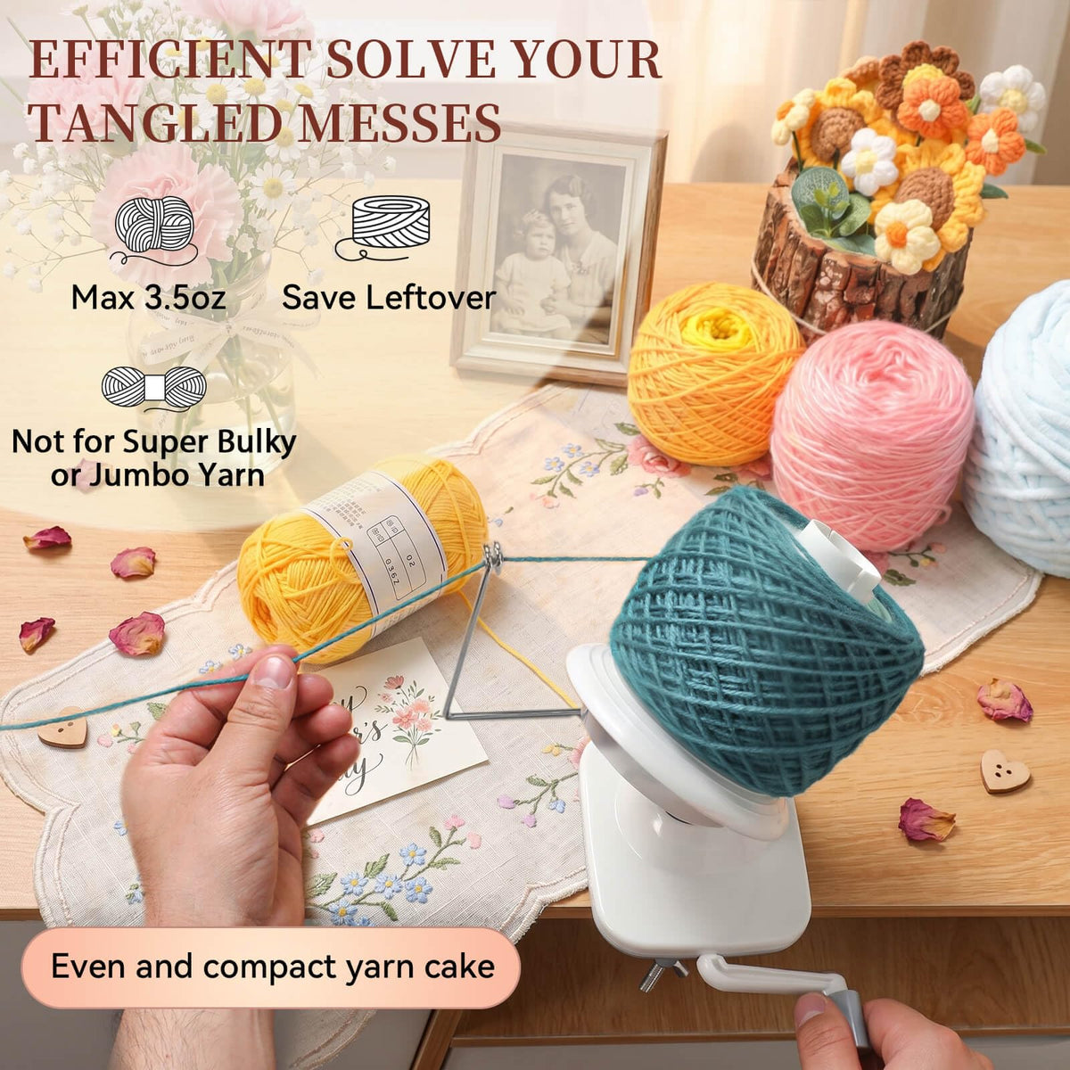SPEENSUN 3.5 OZ Yarn Ball Winder, Low Noise Spinner for Crocheting, Grey