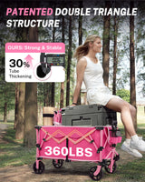 Gonex 38" L Collapsible Wagon Cart Foldable, 220L Folding Utility Cart Pink