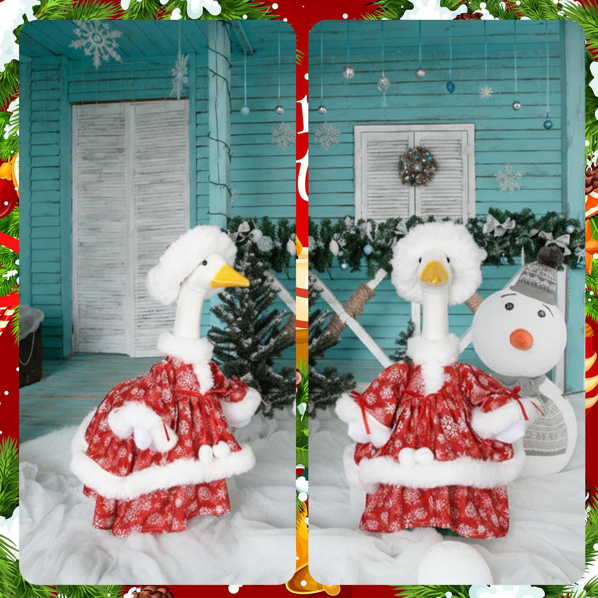 Soulchen 1 Set Christmas Snowflakes Porch Goose Outfit 23 Inch Cement Red and White Goose Dress and Hat Clothes Costume Set for Xmas Winter Holiday Garden Yard Home Decor
