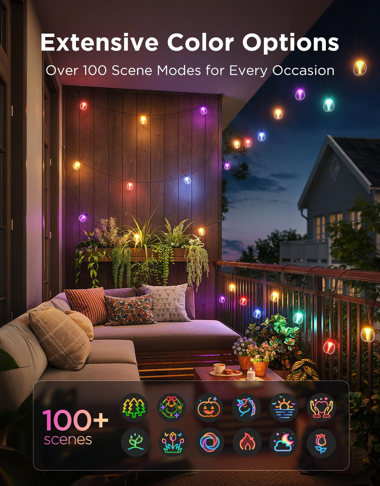 Govee Clear Bulb Outdoor String Lights, 48ft RGBWIC Dimmable Patio & Backyard Lights with 15 LED Bulbs, 111 Modes, IP67 Waterproof & Shatterproof, Works with Alexa, Google & Matter