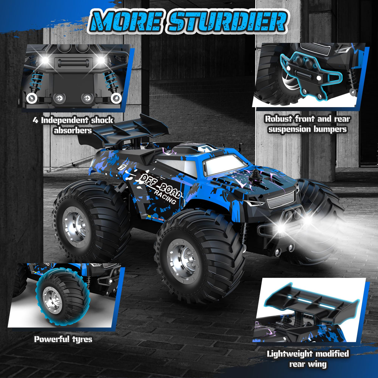 Barlisam Remote Control Car for boys 4-7, All-terrain Remote Control Truck for Boys 8-12, Headlight, 1:20, 10KM/H, 2.4GHZ, Speed-friendly, Sturdy, Rechargeable RC Cars for Christmas, Beginner, Kids 6+