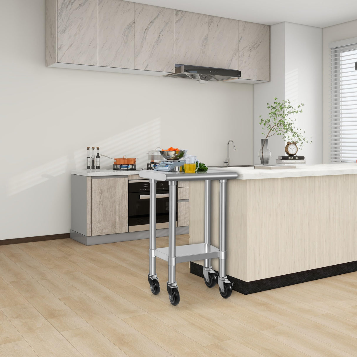 HARDURA Stainless Steel Commercial Table Prep & Work Table with Casters Heavy Duty Metal Table with Wheels NSF 430 18×24 Inches