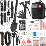 Emergency Survival Kit and First Aid Kit, 142Pcs Survival Gear and Supplies Equipment with Molle Pouch, Gift for Christmas Men Dad Husband Camping Essentials Hiking Hunting Outdoor Adventure (Black)