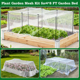 Metal Garden Netting Kit, 8 Pack 2.6ft Raised Garden Bed Net Support Stakes with 13×10ft Fine Mesh Insect Netting 16pcs Clips Bird Barrier Screen Cover for Protect Plant Vegetable Row from Animals Bug