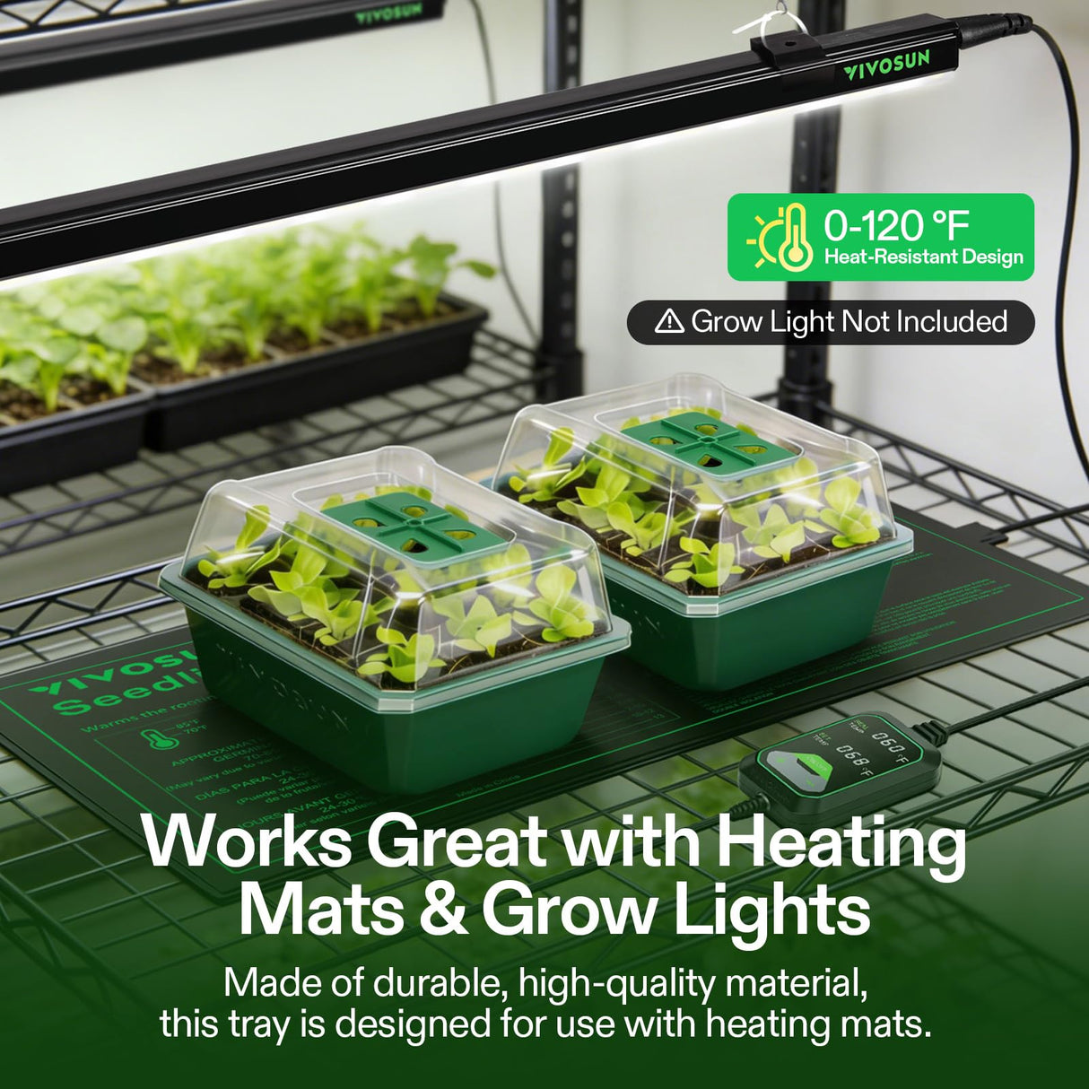 VIVOSUN 6-Pack Seed Starter Trays with 10"x20.75" Seedling Heat Mat, Self-Adjusting Dual Digital Display Temperature Controller, 72-Cell Seed Starter Kit with Humidity Dome, Reusable Propagation Trays