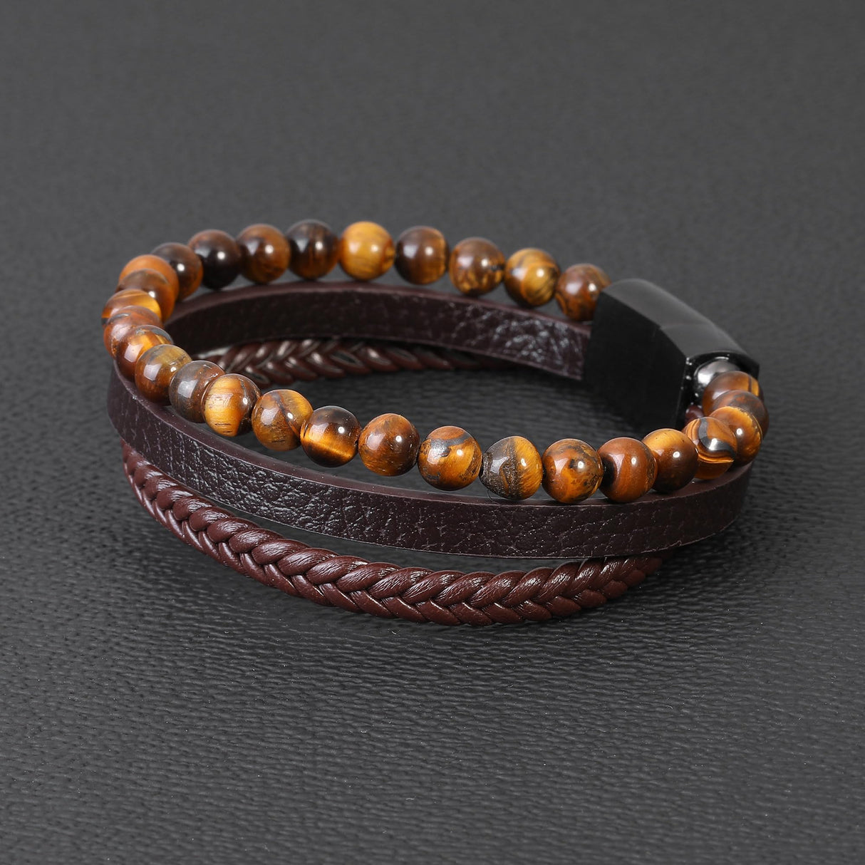 Ailetop Tiger Eye Bracelet Men - Mens Bracelets Beads Adjustable Braided Leather Bracelet for Men Brown Leather Mens Beaded Bracelets Men's Jewelry Birthday Gifts for Dad Husband Son