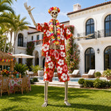 4 Pcs 12 Ft Skeleton Hawaiian Outfit Set Tropical Shirt Shorts Lei Headband