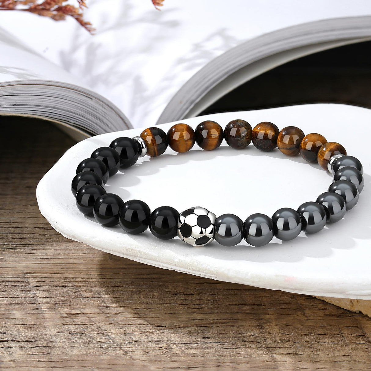 Soccer Bracelet, Mens Obsidian Hematite Bracelet, Soccer Gifts Men Teen Boys Gift Ideas 8 12 13 15 14 16 18 Year Old Son Grandson Birthday 2026 Party Favors Coach Cool Stuff Stocking Stuffers