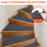 BAGAIL 15 Pack Non-Slip Stair Treads for Wooden Steps, 8"x30" Peel and Stick Carpet Stair Runners, Machine Washable Indoor Step Covers with No-Residue Adhesive for Dogs, Kids & Elderly - Dark Gray