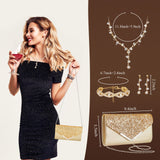 Henoyso 5 Pcs Jewelry Set, Rhinestone Clutch Purse for Prom,Gold