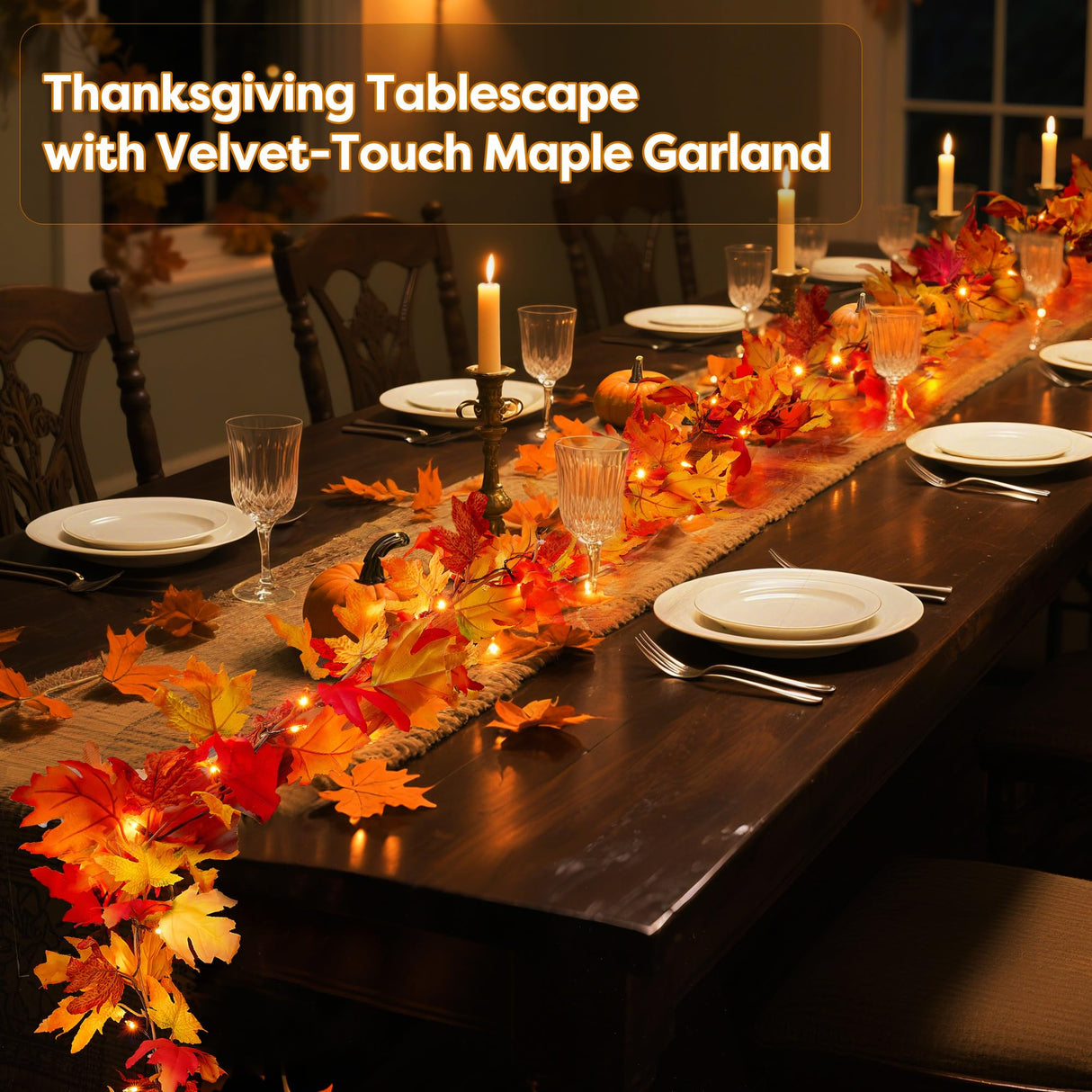 BlcTec Fall Decorations for Home 9 FT Battery Operated Fall Garland with Lights 50 LED Orange Bulbs, 6 Pumpkins, 8 Modes, Timer, Lighted Fall Maple Leaves Garland for Thanksgiving Christmas Decoration