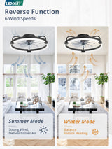 LEDIARY Ceiling Fans with Lights and Remote, 20'' Low Profile Ceiling Fan with Light, 3000-6000K Dimmable Fandelier LED Fan Light, 6 Wind Speeds, Black Modern Flush Mount Ceiling Fan for Bedroom