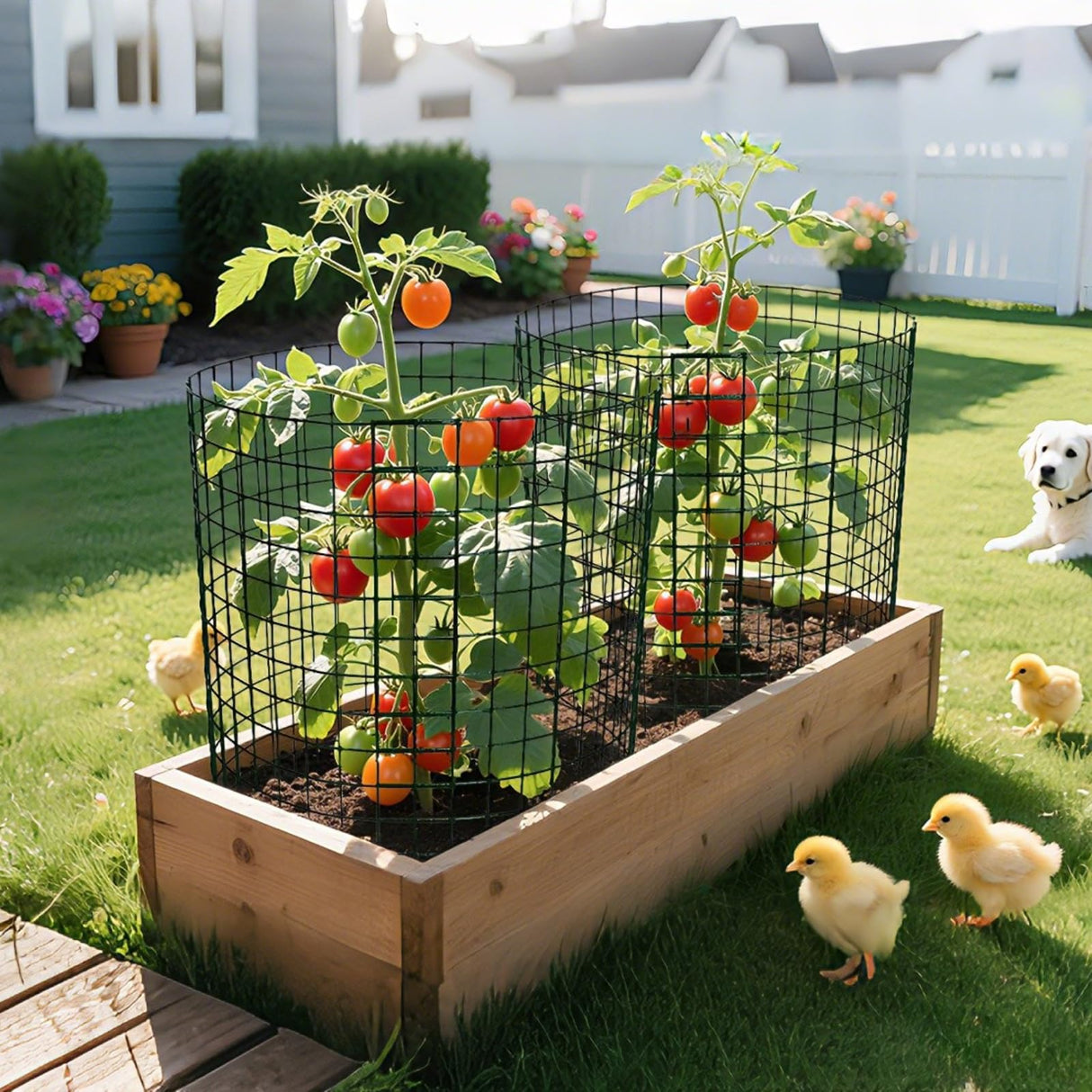 8 Pack 13.8x12 inch Plant Protector, Wire Garden Cages with Stakes & Ties
