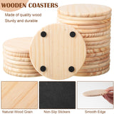 Hushee 96 Pcs Unfinished Wood Coasters 4 Inch Blank Wooden Coasters for Crafts with Non Slip Foam Pad Stickers Wooden Craft Tabletop Protection for Christmas DIY Painting Engraving Home Decoration