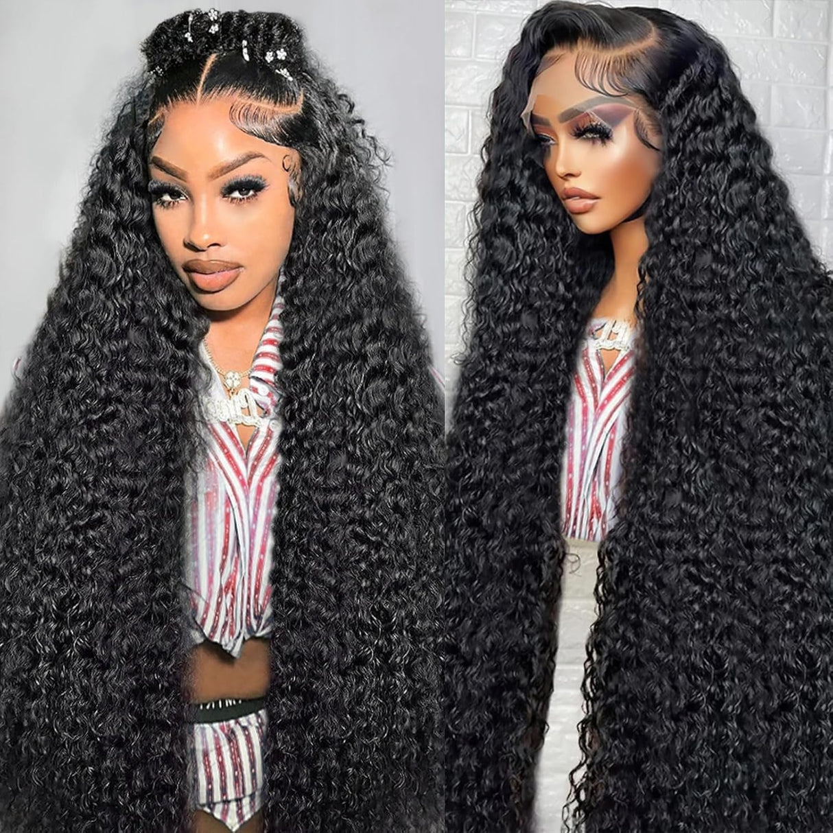 GHOLE 30 Inch 250 Density HD Lace Front Wigs Human Hair 13X6 Deep Wave Lace Front Wigs Human Hair Pre Plucked Deep Wave Wig Curly Human Hair Wig for Women HD Lace Frontal Wig Natural Black
