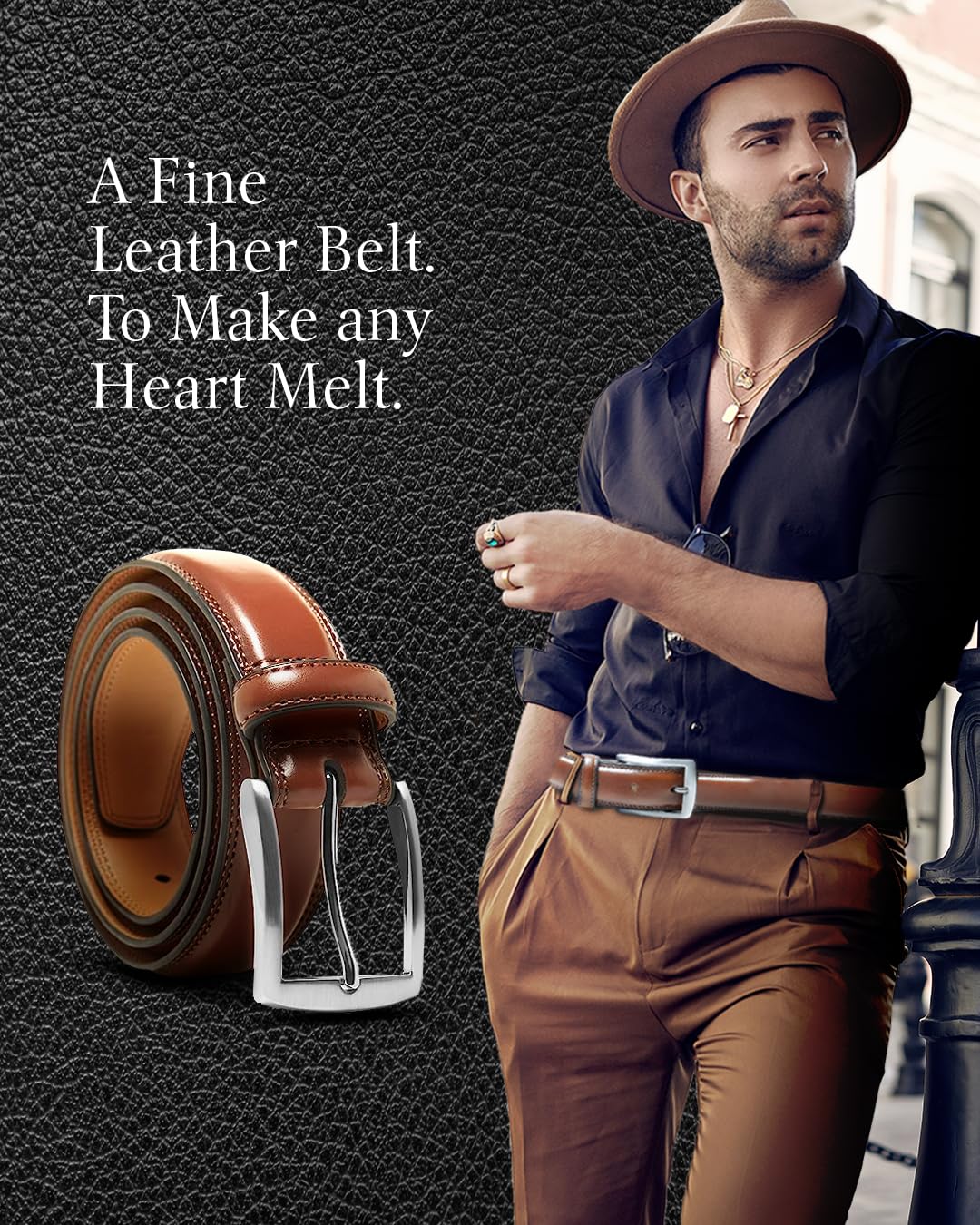 Access Denied Genuine Leather Dress Belts For Men - Mens Belt For Suits, Jeans, Uniform Brown Belt - Designed in the USA - Holiday Christmas Gifts For Men