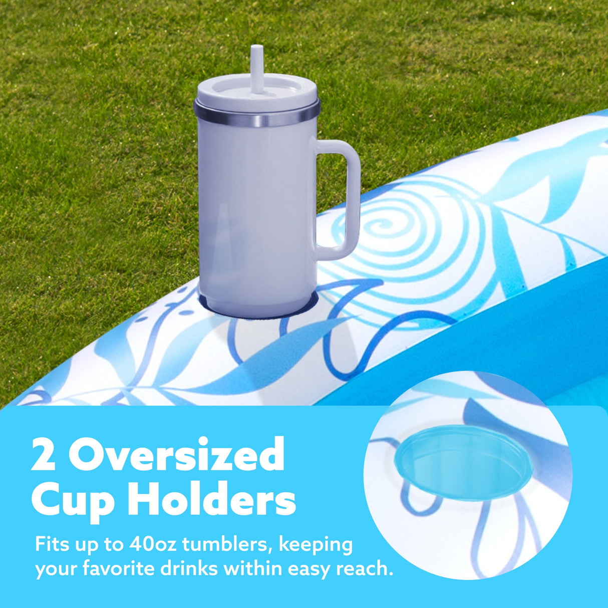 SLOOSH Inflatable Tanning Pool Lounger Float, 70" x 50" Pool Floats Adult with Pillow,Oval Suntan Tub Raft Floatie,Sunbathing Bed Lounge for Water Blow Up Kids Ball Pit Party Gifts,Blue