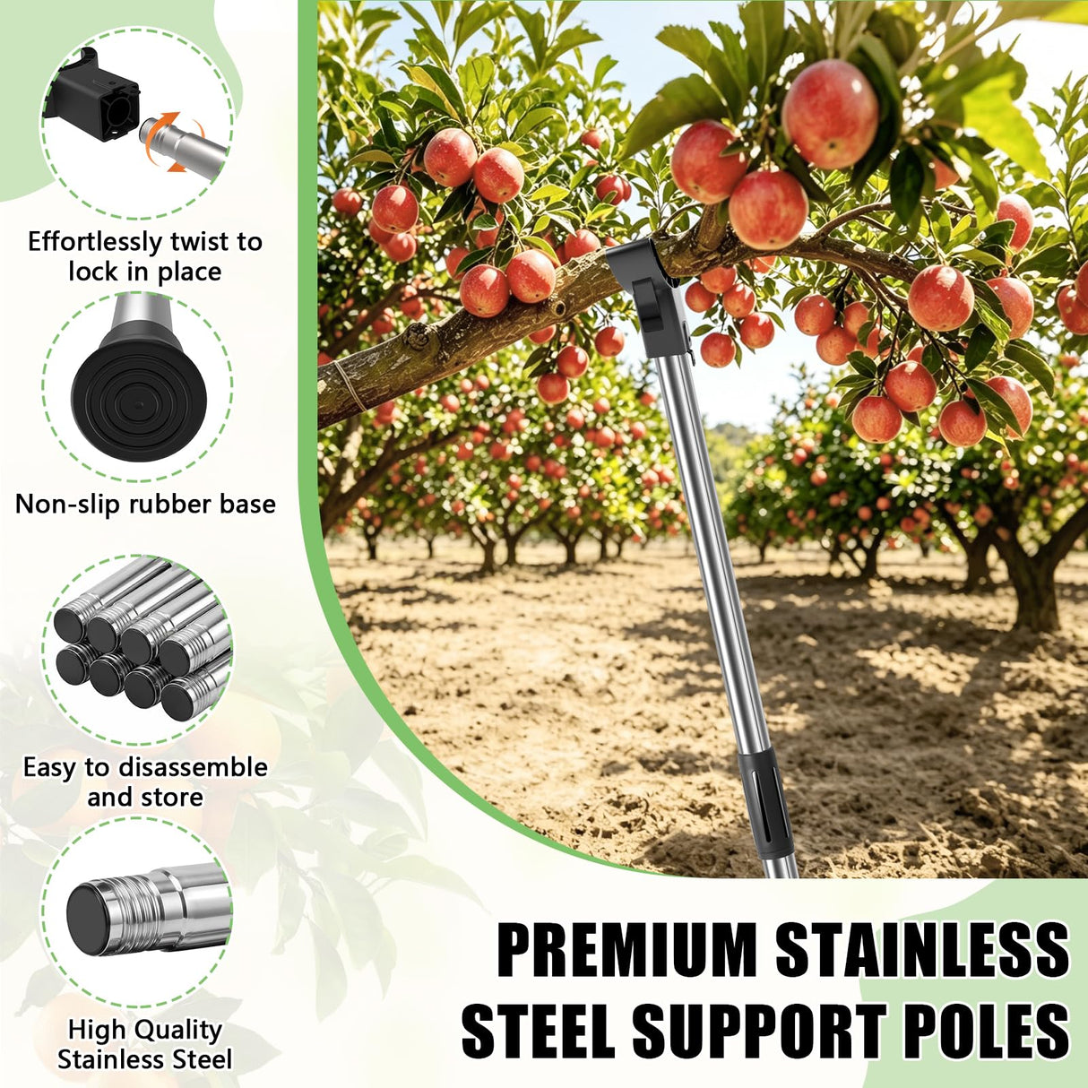 4 Set Adjustable Tree Branch Support, 18"-60" Tree Support Pole with Crutch