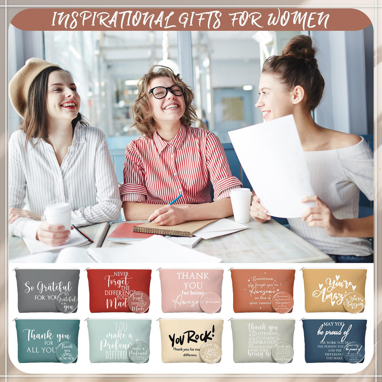 Vercraft 20 Pcs Employee Appreciation Gifts Inspirational Canvas Makeup Bags Compact Mirrors Bulk Cosmetic Bags Portable Mirror Thank You Gifts for Women Christmas Nurse Practitioner (Praise)