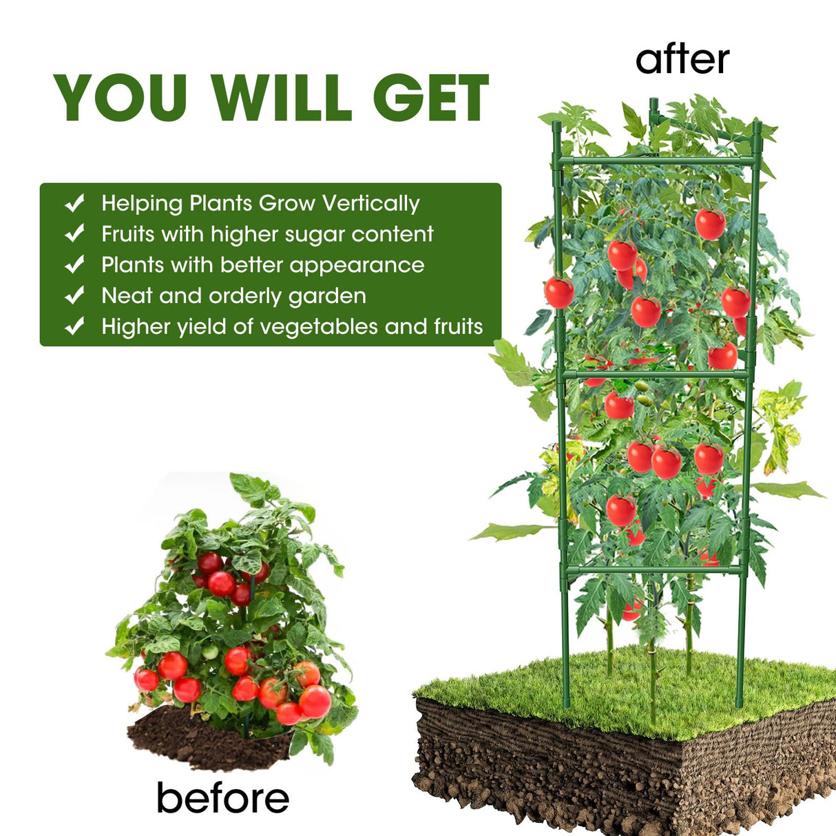 MQHUAYU 6 Pack Tomato Cage,Tomato Cage for Raised Garden Bed, 48'' Tall Tomato TrellisTriangle or Square Cages for Garden,Pots, Plant Cages & Supports（Green, Extra Bold ）