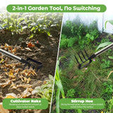 Garden Hoe,2 in 1 Heavy Duty Stirrup Hoe and Cultivator Gardening Tool with 60” Adjustable Long Handle,Lightweight Weeding Rake for Fast Weeds Grass Removal,Cultivating,Loosen Soil, Sharp Blade