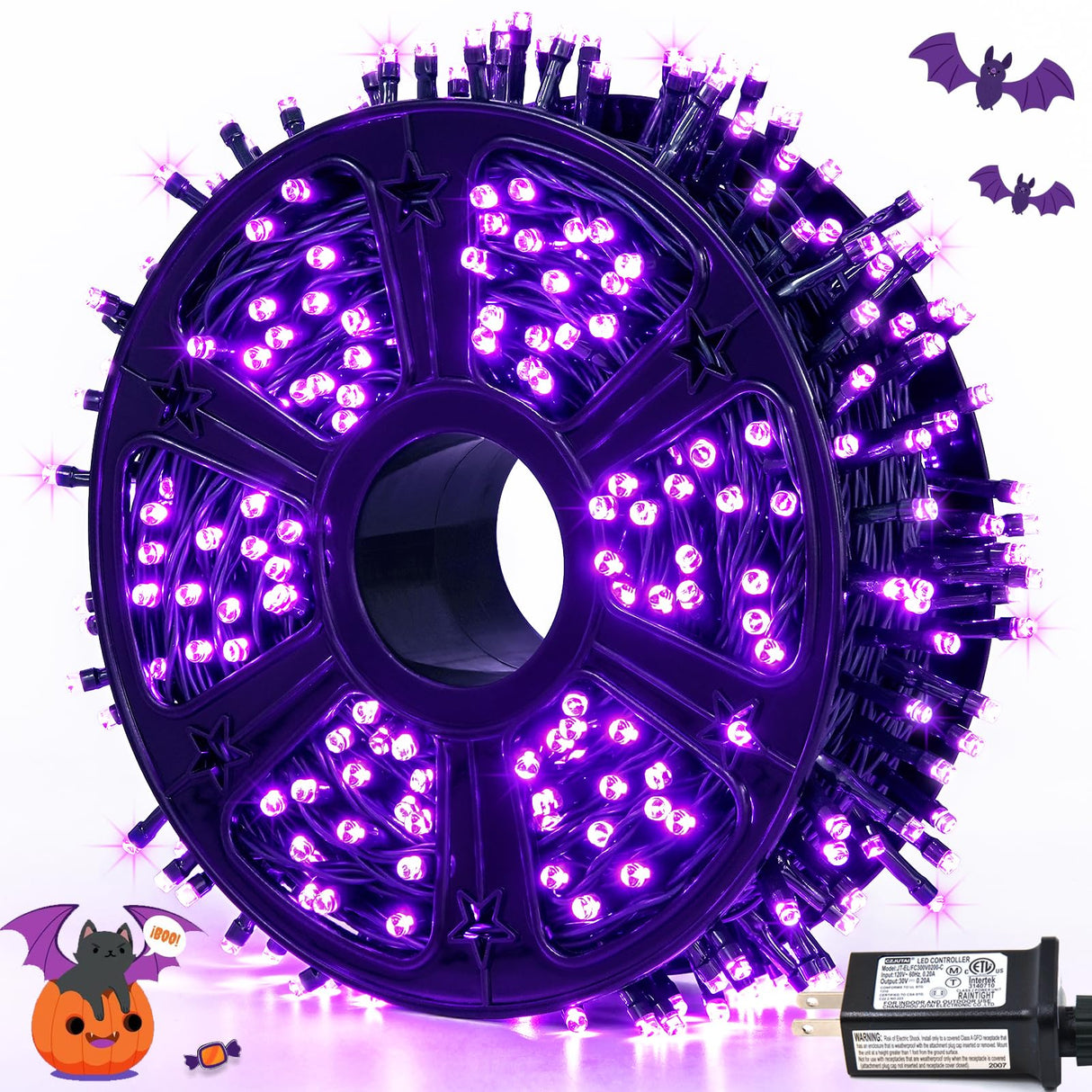 JMEXSUSS 500 LED Purple Halloween Lights, 173ft 8 Modes Halloween String Lights Outdoor Waterproof, Green Wire Purple LED Christmas Tree Light for Indoor Party House Christmas Decorations
