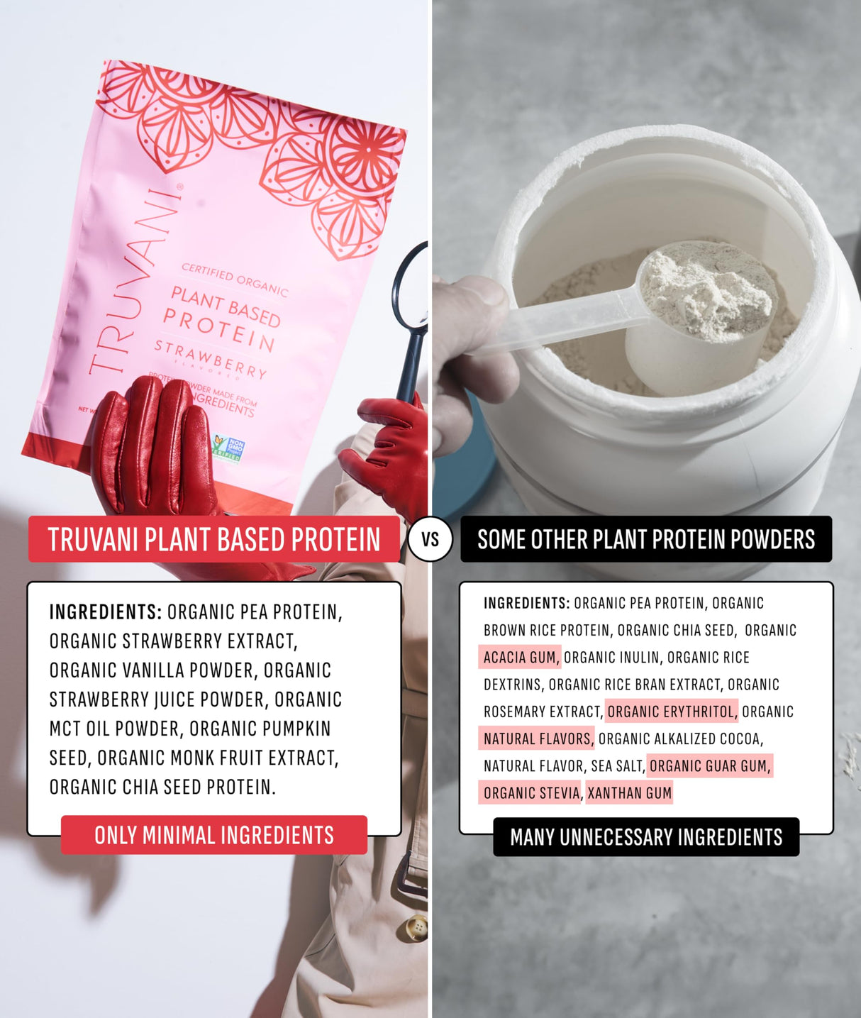 Truvani Vegan Pea Protein Powder | Strawberry | 20g Organic Plant Based Protein | 10 Servings | Keto | Gluten & Dairy Free | Low Carb | No Added Sugar