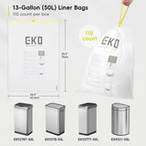 EKO Extra Strong 13 Gallon Large Drawstring Trash Bags, Heavy-Duty Garbage Bags for Kitchen & Household Use (50L), Leak-Resistant, 110 Count, Code F