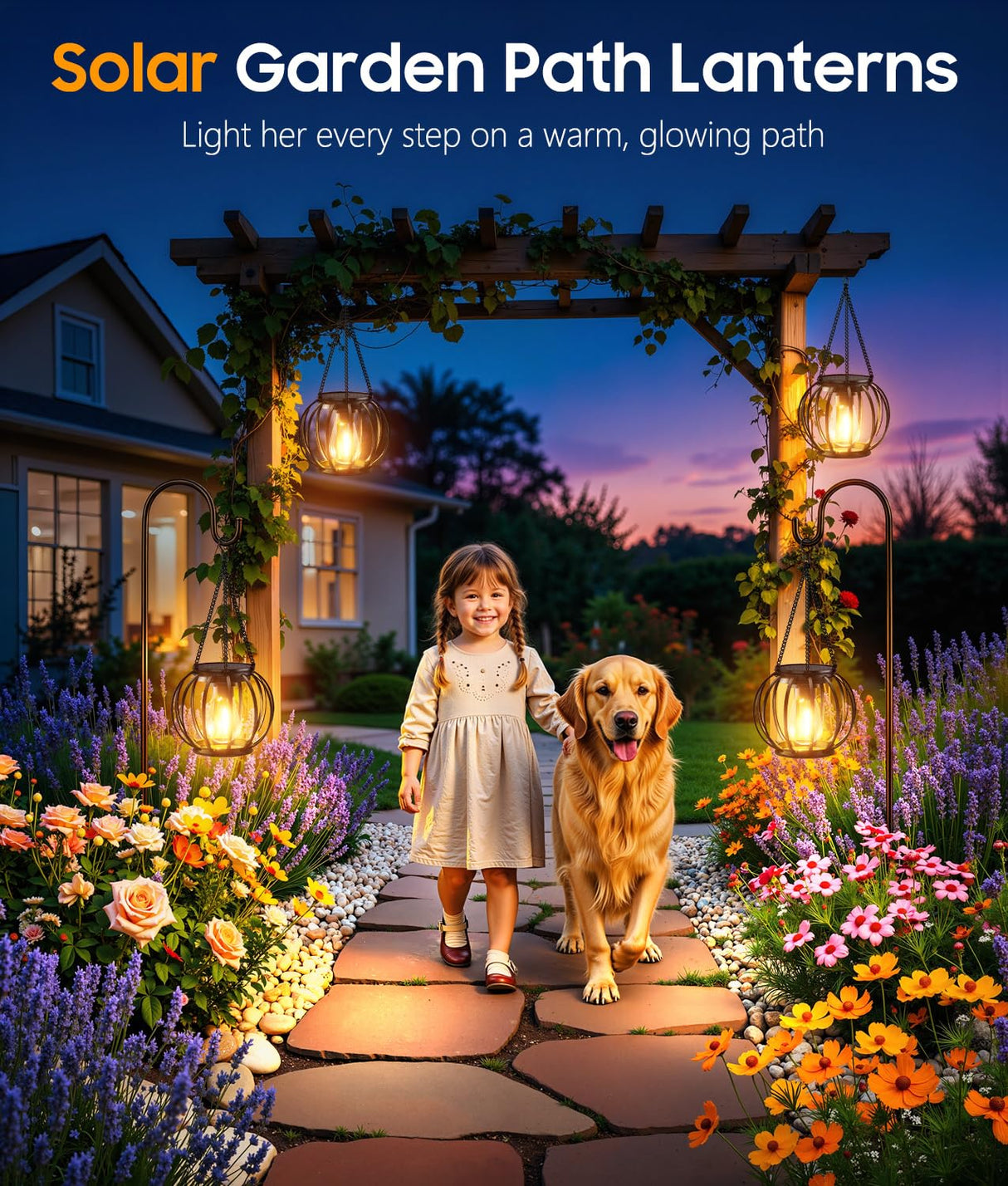 KOOPER Solar Lanterns Outdoor Waterproof, Upgraded Metal Hanging Solar Lights Outdoor Lanterns, Brighter Auto On/Off Outdoor Hanging Lantern for Yard Patio Pathway Porch Garden Decor 2 Pack