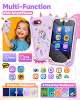 Fiechcco Gifts for Girls Age 6-8 Smart Phone Easter Christmas Stocking Stuffers for Kids Toy for Teenage 3 4 5 7 9 6 8 Year Old Birthday Gift Ideas with 8G SD Card (Purple)