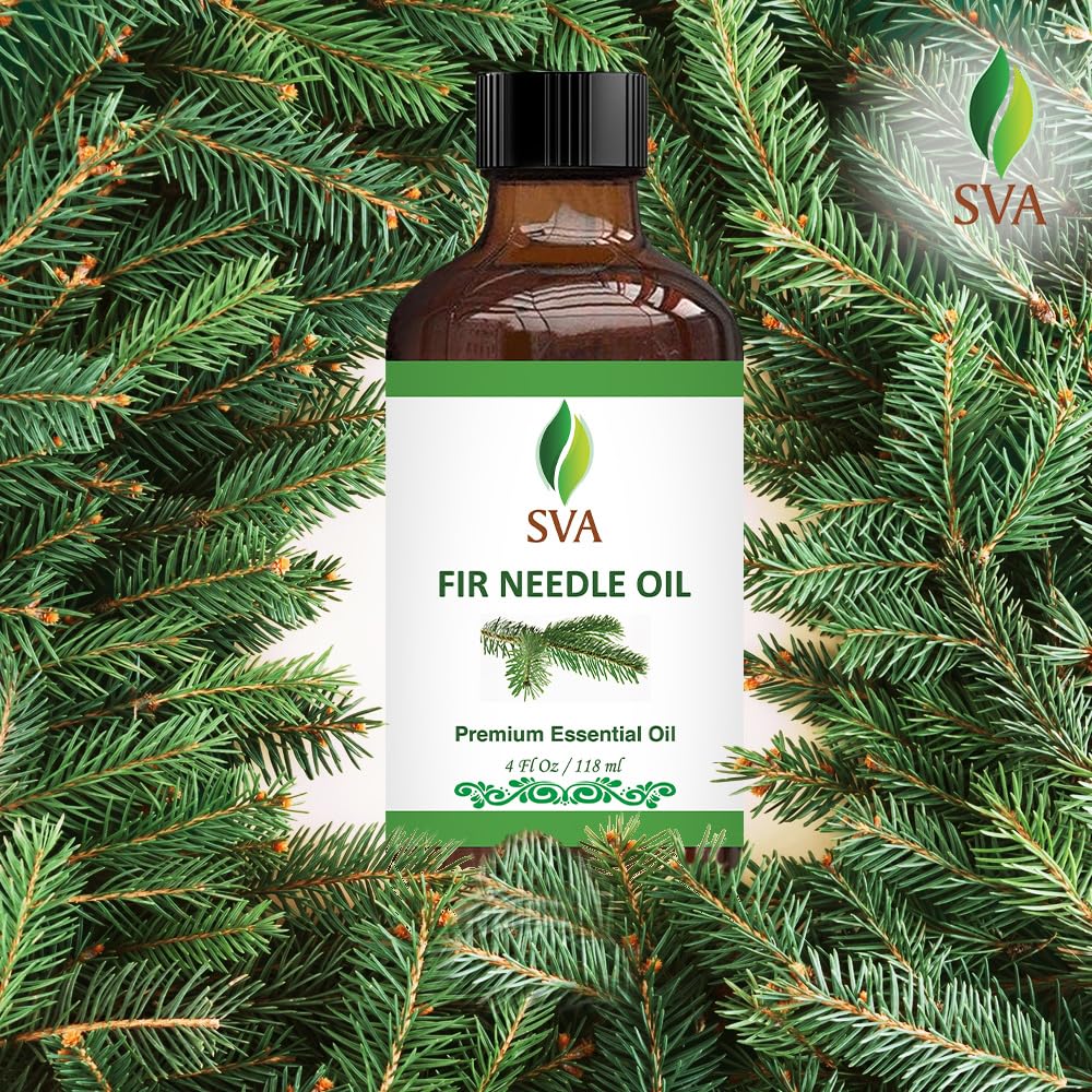 SVA Fir Needle Essential Oil – 4 Fl Oz – 100% Natural Fir Needle Oil - for Diffuser, Hair Care, Face, Skin Care, Aromatherapy, Scalp and Body Massage, Soap and Candle Making – with Dropper