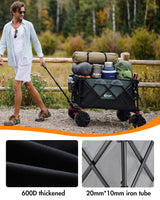 PORTAL Folding Wagon Black, All-Terrain, Beach Camping Garden Grocery