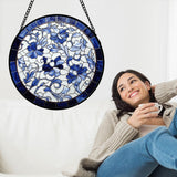 AMDERVEN Stained Glass Window Hanging, Blue and White Abstract Flowers Sun Catcher for Door Home Decor Suncatcher Christmas Mother's Day Birthday Gifts for Women Men Mom and Nana 9.8 in