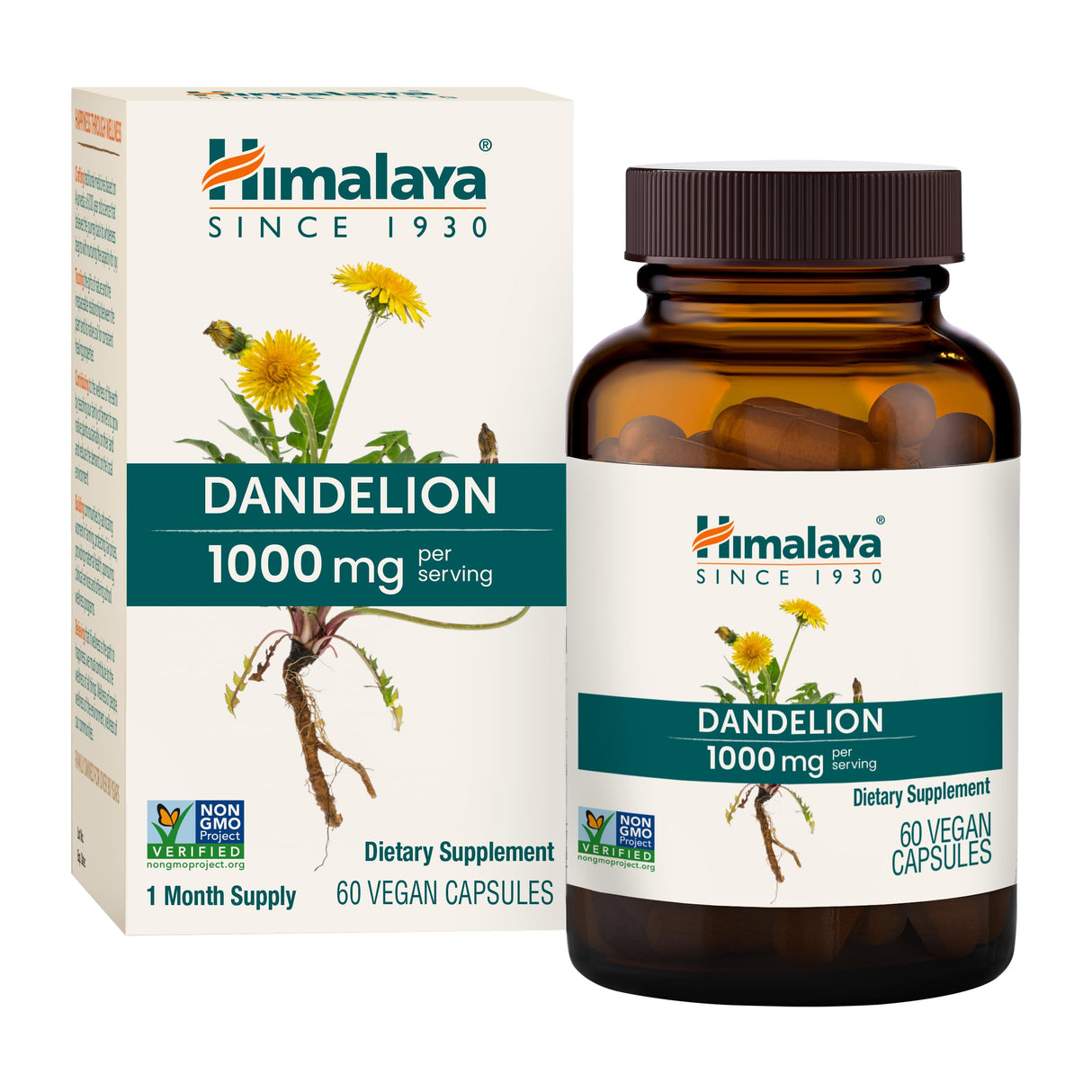 Himalaya Dandelion, Herbal Supplement for Daily Wellness Support, Vegan, Gluten Free, 1,000 mg Dandelion Root, 60 Capsules