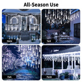 Solar Meteor Shower Lights,Solar Christmas Lights Outdoor Waterproof,16 Tubes 384 LEDs (Equivalent to 2 Sets of 8-Tube) Icicle String Light,LED Rain Drop Light for Tree Garden Decoration (Cool White)