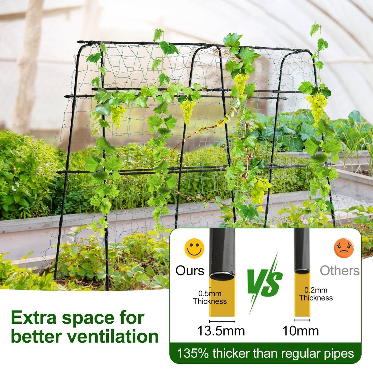 Yotoworth Cucumber Trellis for Raised Bed, 63" Hx63 L, Black