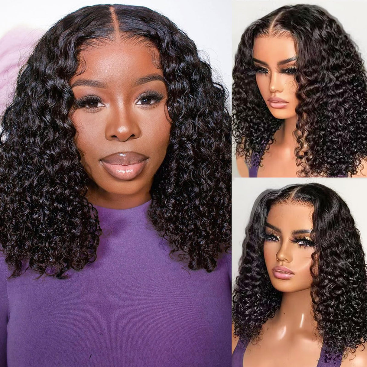 HIRIREMY Deep Wave BOB Wig Human Hair 13x4 HD Curly BOB Lace Front Wigs Human Hair Pre Plucked Wear And Go Glueless Short Curly Frontal BOB Wigs For Black Women Wet And Wavy 14 Inch