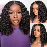HIRIREMY Deep Wave BOB Wig Human Hair 13x4 HD Curly BOB Lace Front Wigs Human Hair Pre Plucked Wear And Go Glueless Short Curly Frontal BOB Wigs For Black Women Wet And Wavy 14 Inch